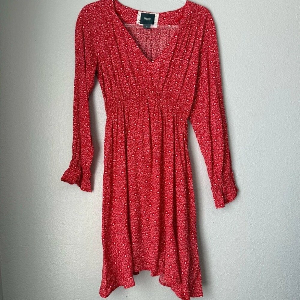 Maeve by Anthropologie Monaco Red White Floral Dress XS casual V neck